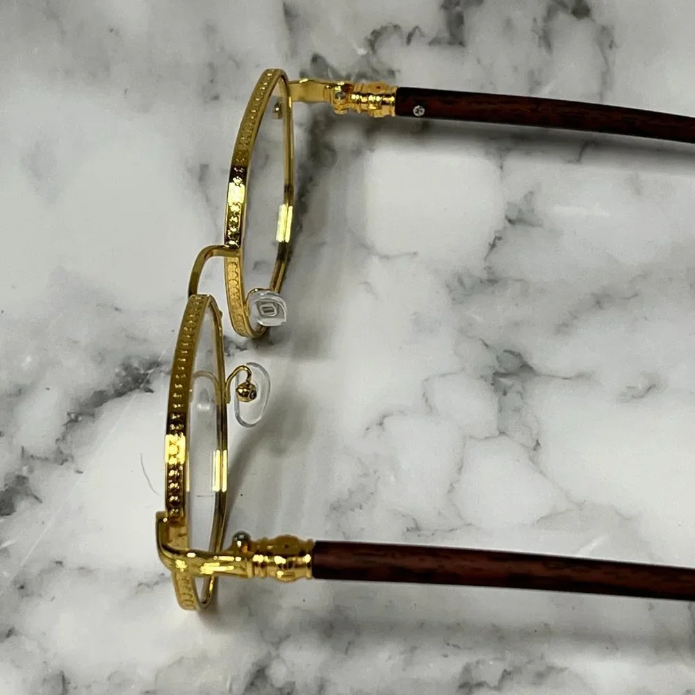 Eye Glasses Round Clear‎ Lens Hip Hop Style Flat Lens Gold Metal Buffs Classic